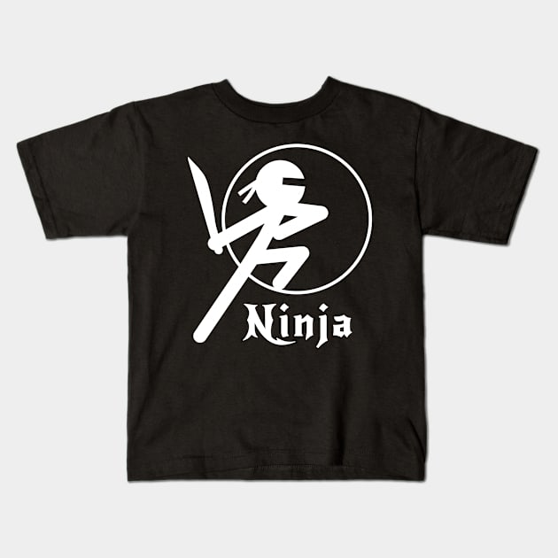 Stickman Ninja - White Kids T-Shirt by Design Fern